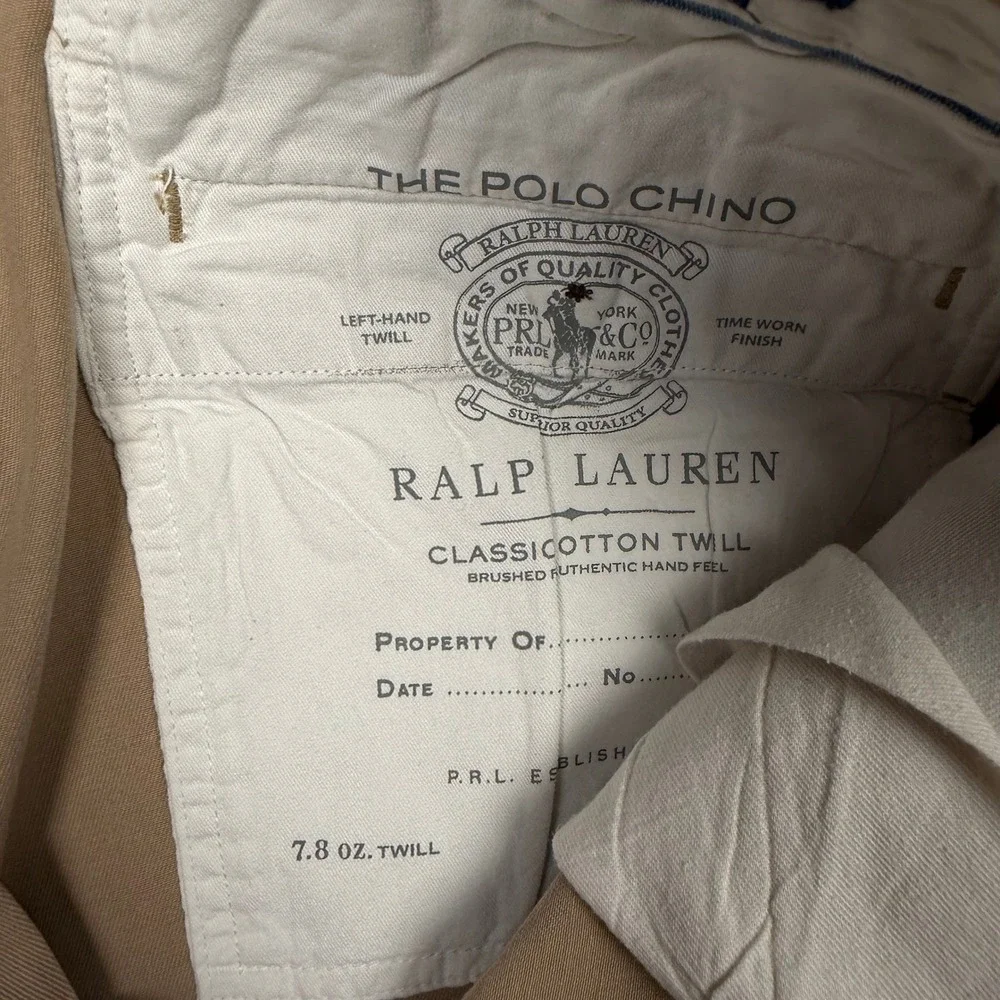 Polo Ralph Lauren Classic Fit Chino Pants Mens 42x32 Khaki Tan Cotton Twill
